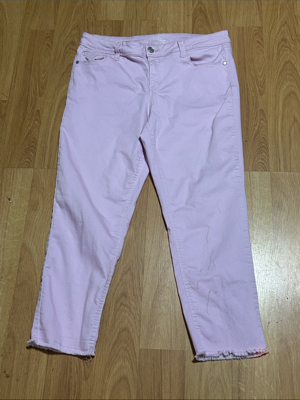 Time and Tru Light Lilac Mid-Rise Skinny Crop Frayed-Hem Jeans Size 14
